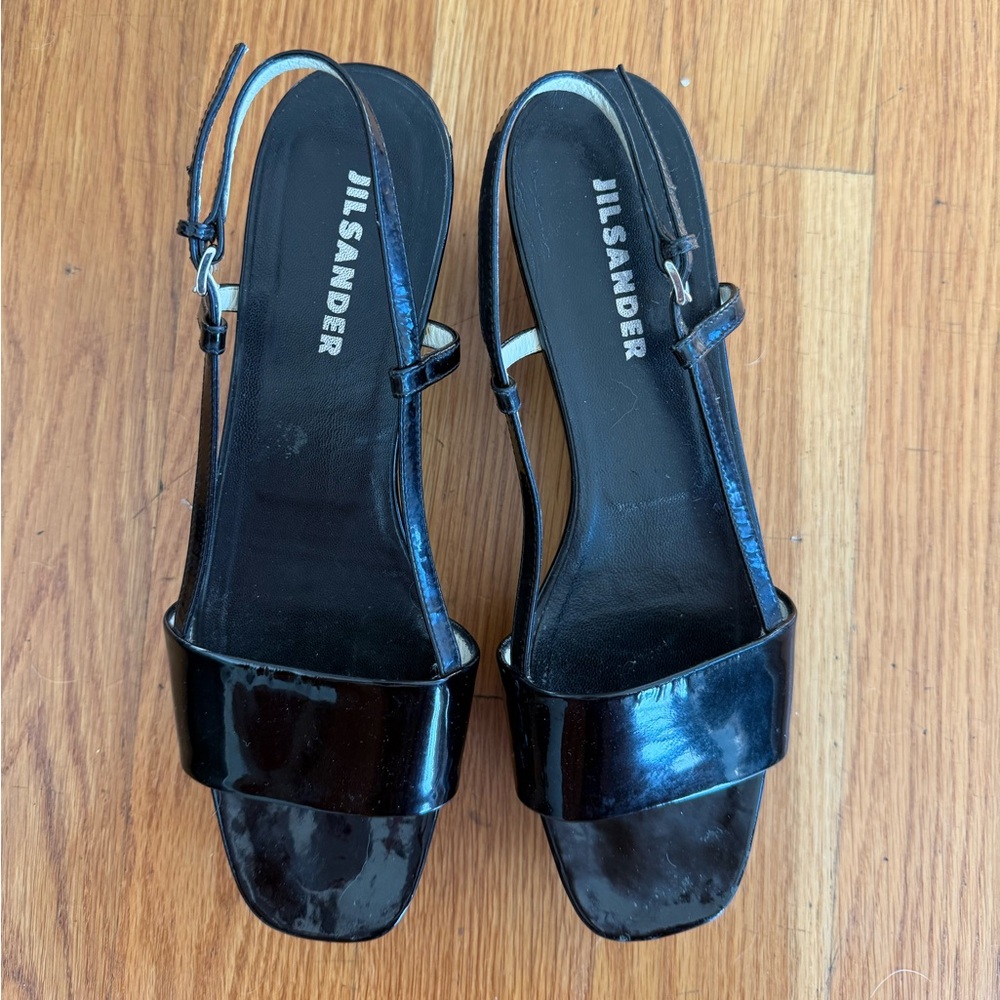 Jil Sander Patten Leather Black Women's Sandals